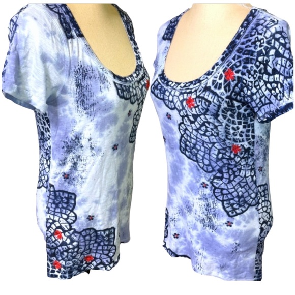 Lucky Brand Tops - Lucky Brand Blue Print Embroidered Top